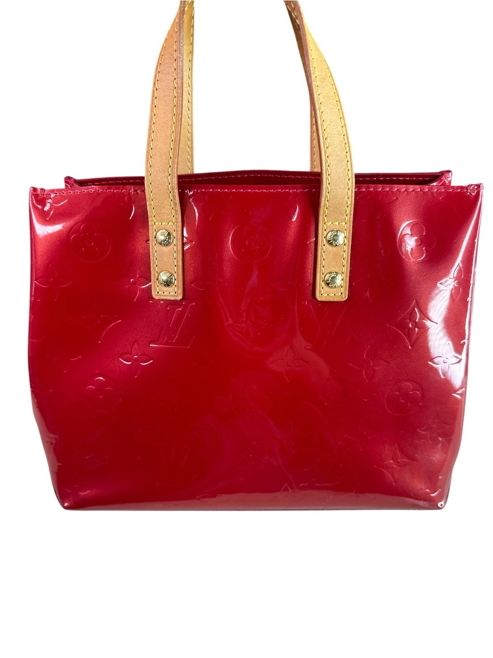 Louis vuitton Red Patent Tote Bag with Neutral Handles